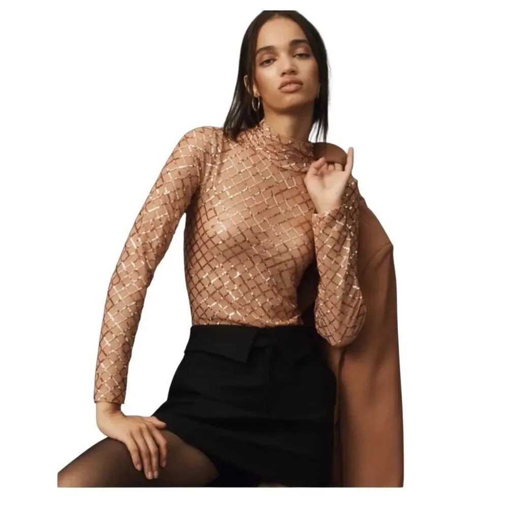 Pilcro Anthropologie turtleneck sequin top Small